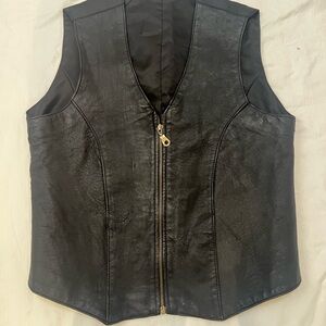 VTG Styleworks Black Leather Vest Zip Front Biker Moto Women’s